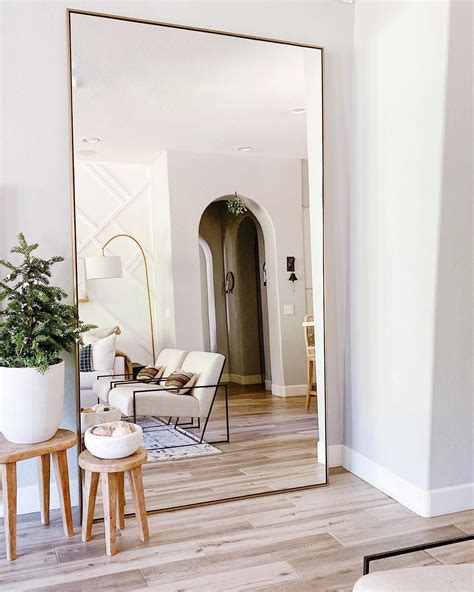 Linnea Floor Mirror in Brass—Arhaus | Big mirror in bedroom, Living ...