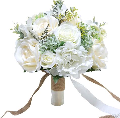 Amazon.com: Fiwisora 9.8" Bridal Holding Wedding Bouquet Real-Looking ...