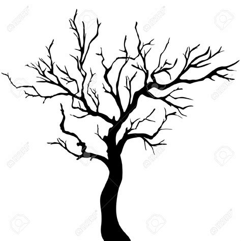 a black and white silhouette of a tree with no leaves on the branches ...