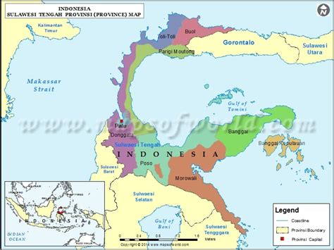 Sulawesi Tengah Map, Map of Sulawesi Tengah Province, Indonesia