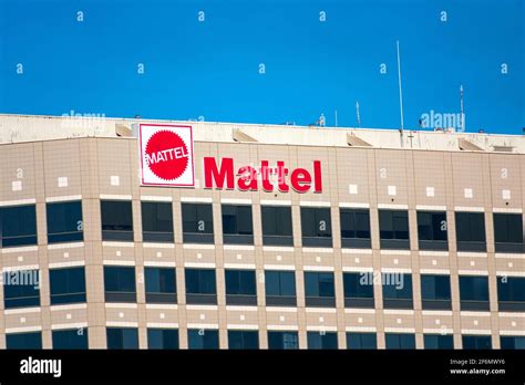 Mattel sign logo on headquarters building of American multinational toy manufacturing company ...