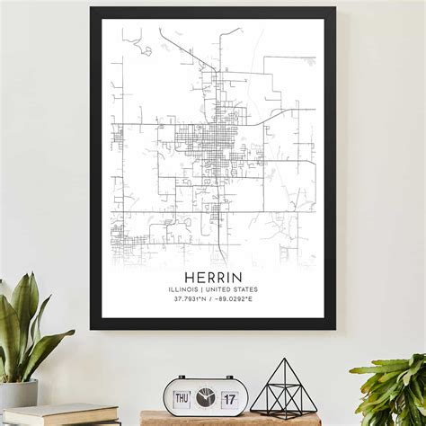 Herrin Illinois Map Poster, Modern Home Decor Wall Art Print - Custom Maps & Posters