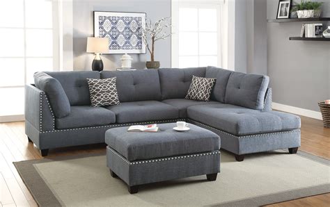 F6975 Blue Gray 3 Pcs Sectional Sofa Set by Poundex