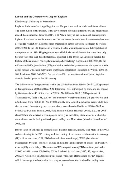 (DOC) Labour and the Contradictory Logic of Logistics Draft.docx | Kim Moody - Academia.edu