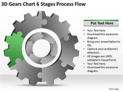 3d Gears Chart 6 Stages Process Flow Ppt Business Development Plan PowerPoint Slides