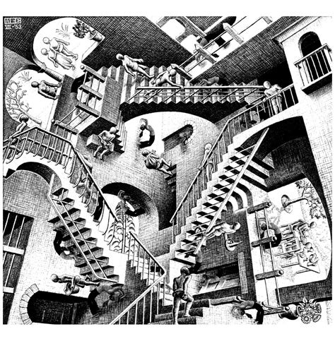 Mc escher relativity - Optical Illusions (Op Art) Coloring Pages for adults