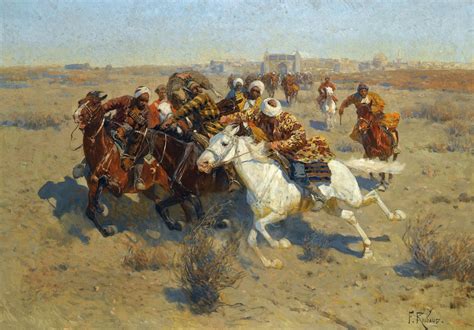 Painting by Franz Roubaud - a Game of Buzkashi. | Russian painting, Painting, Historical art