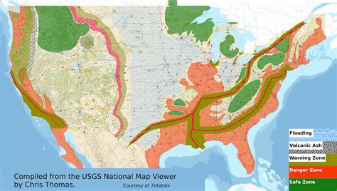 Pole Shift Safe Zones-U.S.A. Mainland Map