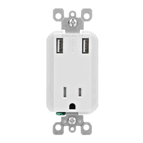 Leviton 15 Amp Decora Tamper Resistant Combination Outlet and USB Charger, White-R02-T5631-00W ...