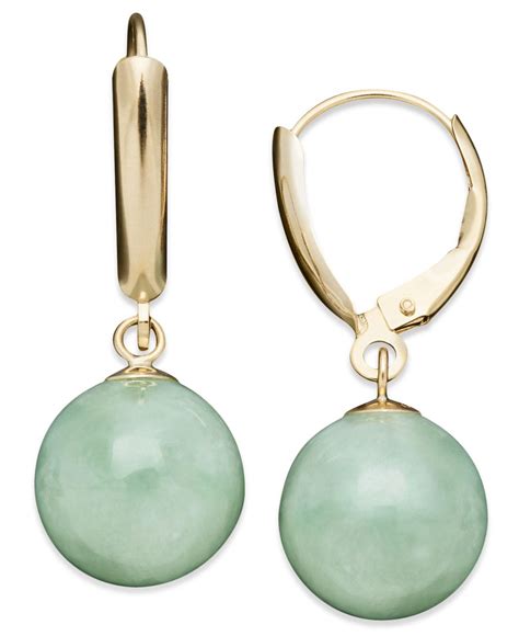 Macy's 14k Gold Earrings, Jade Bead Drop Earrings in Metallic - Lyst