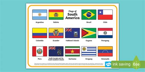 Flags of South America With Names Word Mat (teacher made)