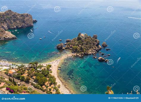 Aerial View of Island and Isola Bella Beach and Blue Ocean Water Editorial Photo - Image of ...