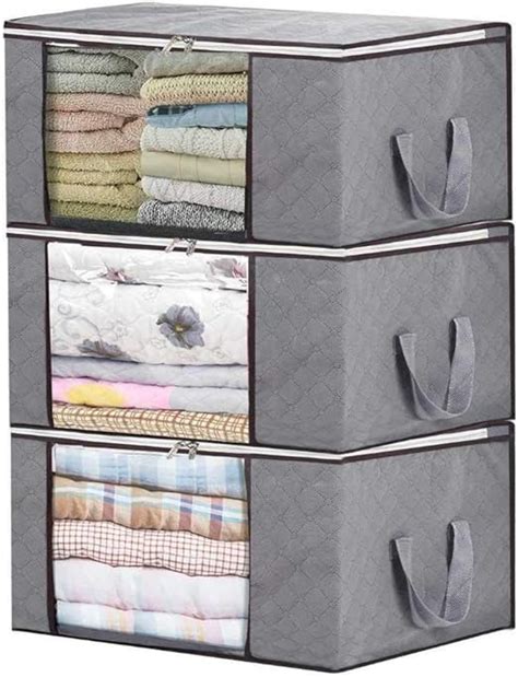 Amazon.com: Bamboo Charcoal Clothing Organizer Bags, Foldable Storage Zipper Bag, Large Durable ...