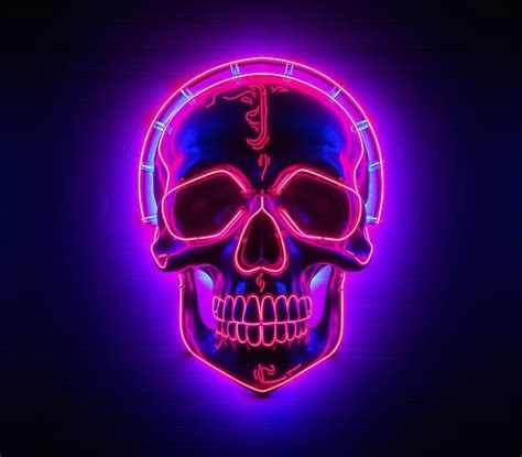 Premium AI Image | Neon skull with clock on face on a dark background generative ai