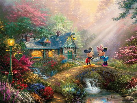 Mickey and Minnie Sweetheart Bridge Puzzle (Thomas Kinkade Disney Collection) 750 Pieces | Ceaco