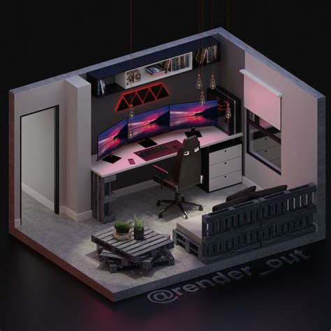 Cool 3D gaming set-up | 3D model | Small game rooms, Game room, Game room design