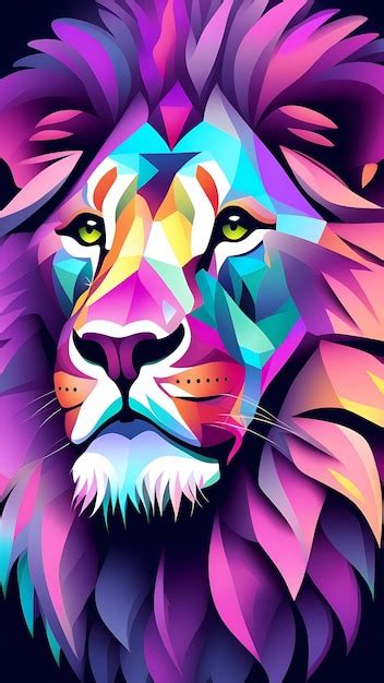 Premium AI Image | Colorful glowing lion head illustration art