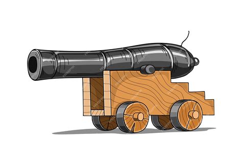 Premium Vector | Old pirate ship cannon, ship's cannon on a wooden ...