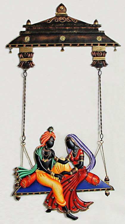 Radha Krishna on a Swing - Wall Hanging