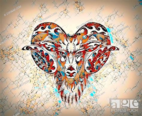 ornamental drawing of Aries, sacred animal symbol, Stock Photo, Picture ...