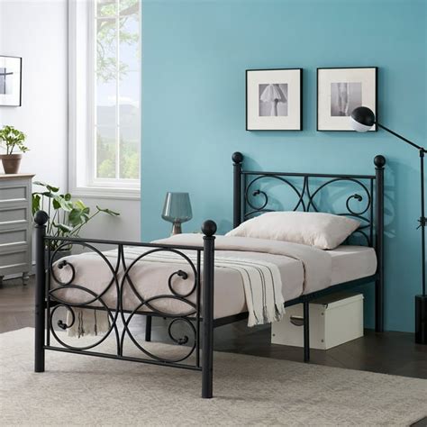 VECELO Twin Size Victorian Metal Platform Bed Frame Mattress Foundation with Headboard and ...