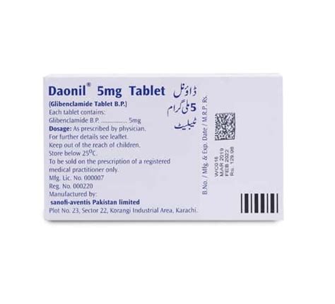 Daonil 5mg Tablet 30 'S - Uses, Formula, Side Effects