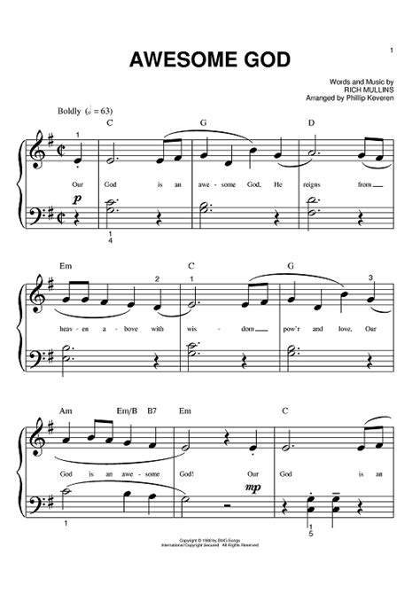 Awesome God Sheet Music Preview Page 1 Printable Sheet Music, Digital ...