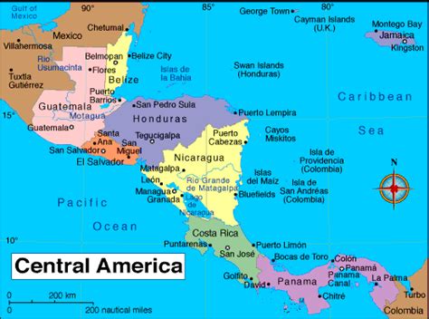 Colored Central America map of the region