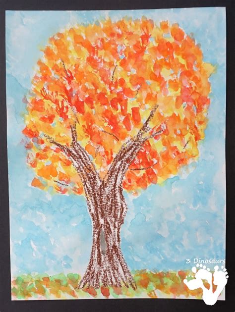 Watercolor Fall Tree | 3 Dinosaurs