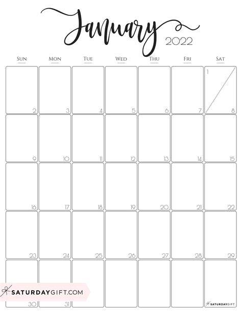 Cute (& Free!) Printable January 2022 Calendar | SaturdayGift