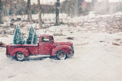 01 vintage red truck christmas tree stock photo containing digital ...