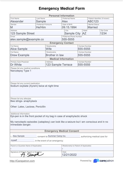 Emergency Medical Form & Template | Free PDF Download