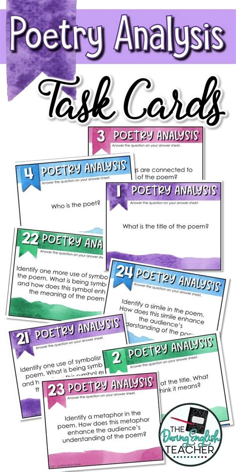 Poetry Analysis Task Cards for Any Poem | High school poetry, Poetry analysis, Poetry worksheets