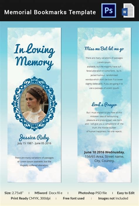 Printable Editable Funeral Bookmarks Template Free