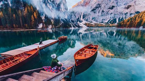 Boats On Body Of Water With Reflection Of Mountains And Trees 4K HD Nature Wallpapers | HD ...