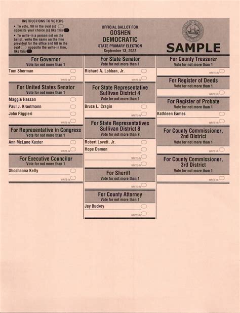 Sample Ballots for the Sept. 13th State Primary - The Town of Goshen ...