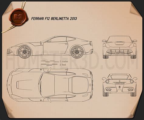 Ferrari F12 Berlinetta 2012 Blueprint - Hum3D