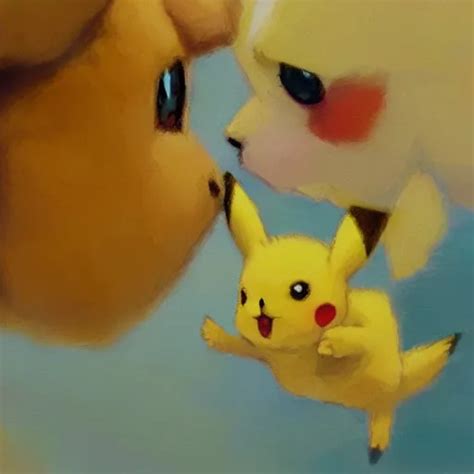 close up of pikachu and eevee kissing, cinematographic | Stable Diffusion