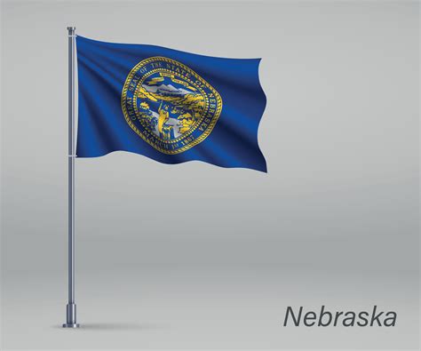 Waving flag of Nebraska - state of United States on flagpole. Te ...