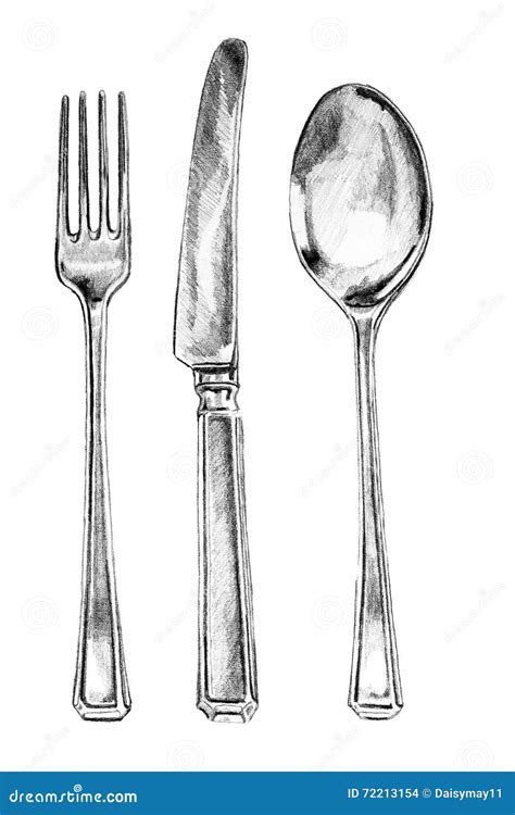 Fork Knife and Spoon Pencil Illustration Stock Illustration ...