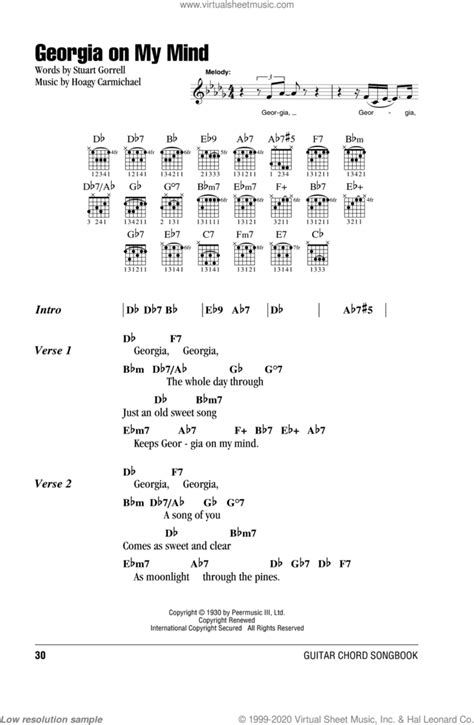 Willie Nelson: Georgia On My Mind sheet music for guitar (chords)