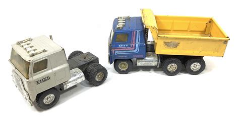 Lot - (2) ERTL Steel Trucks, Semi & Dump Truck