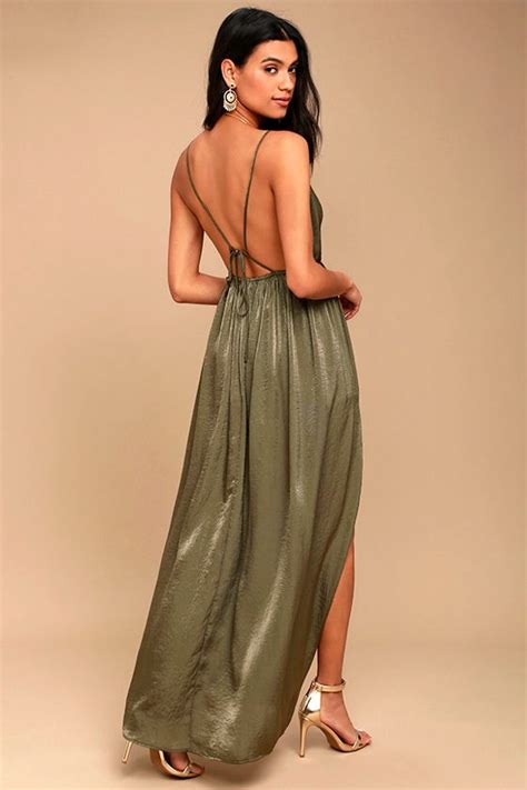 Sexy Olive Green Dress - Satin Dress - Maxi Dress - Backless Maxi - $54.00