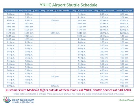 Updated Airport Shuttle Schedule – Yukon-Kuskokwim Health Corporation