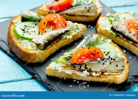 Smoked Sprat Sandwich - Fish, Boiled Egg, Fresh Cucumber Stock Image - Image of green, food ...