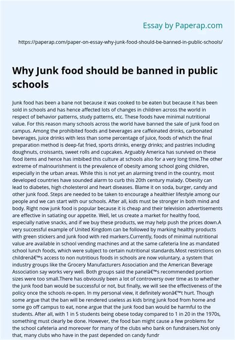 Why Junk food should be banned in public schools Free Essay Example