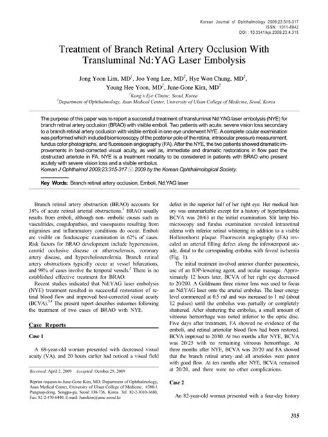 (PDF) Treatment of Branch Retinal Artery Occlusion With Transluminal Nd ...