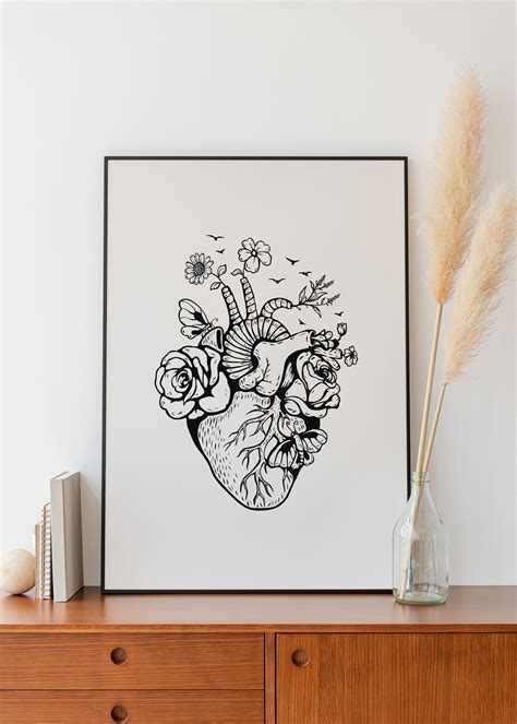 Minimalist Human Heart Sketch Digital Download Anatomy - Etsy