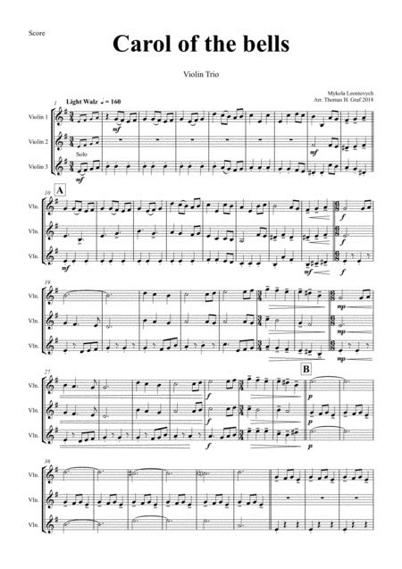 Carol of the Bells - Pentatonix style - Violin Trio (arr. Thomas Graf) by Thomas Graf Sheet ...