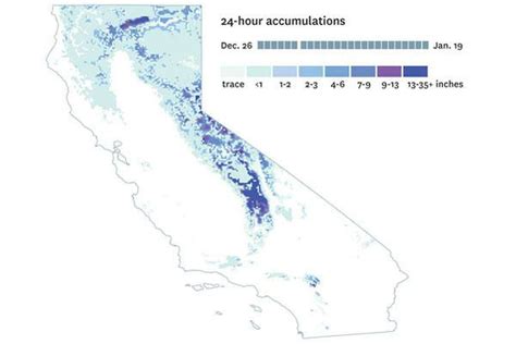 California snowfall amount from recent storms shown on these maps